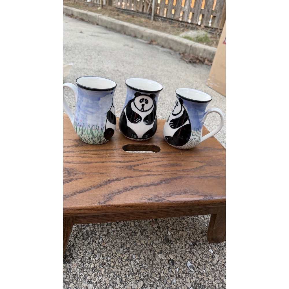 Karen Donleavy Designs Panda Mug Set of 3 Hand Painted Pottery Cups - Picture 6 of 15